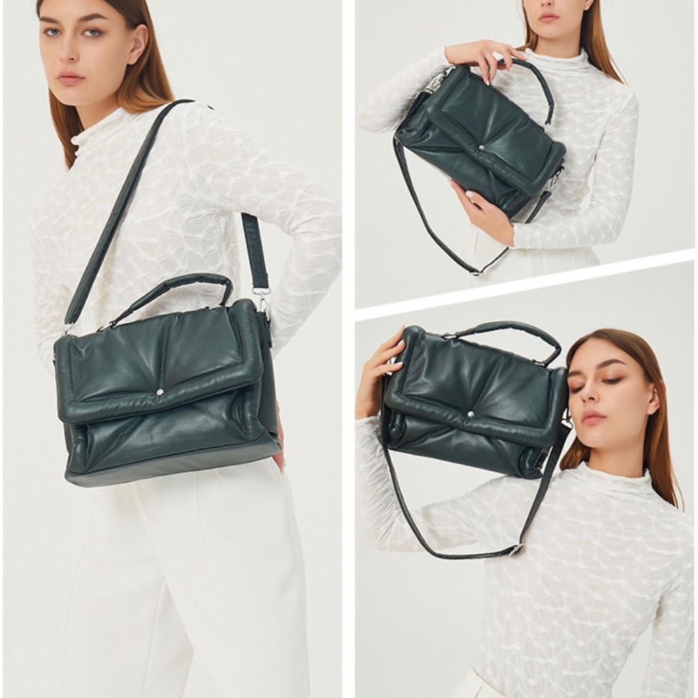 New Silver Gray Down Puff Shoulder Bag Handbag Tote bag Puffy Soft Carry On Bag - Picture 6 of 8